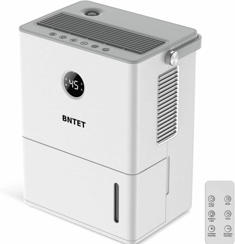 BNTET 2-in-1 Smart Dehumidifier and Humidifier with 68oz Tank, Auto Shutoff, Rapid 30-Second Dehumidification, 12H Timer, 7-Color LED Light for Home Humidity Control
