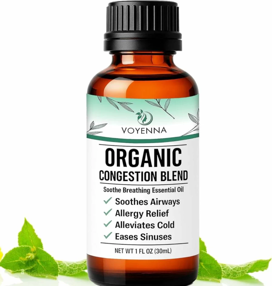 Voyenna Breathe Essential Oil Blend - Peppermint & Eucalyptus for Diffuser, Humidifier, Aromatherapy - Relieves Headache, Allergy & Congestion