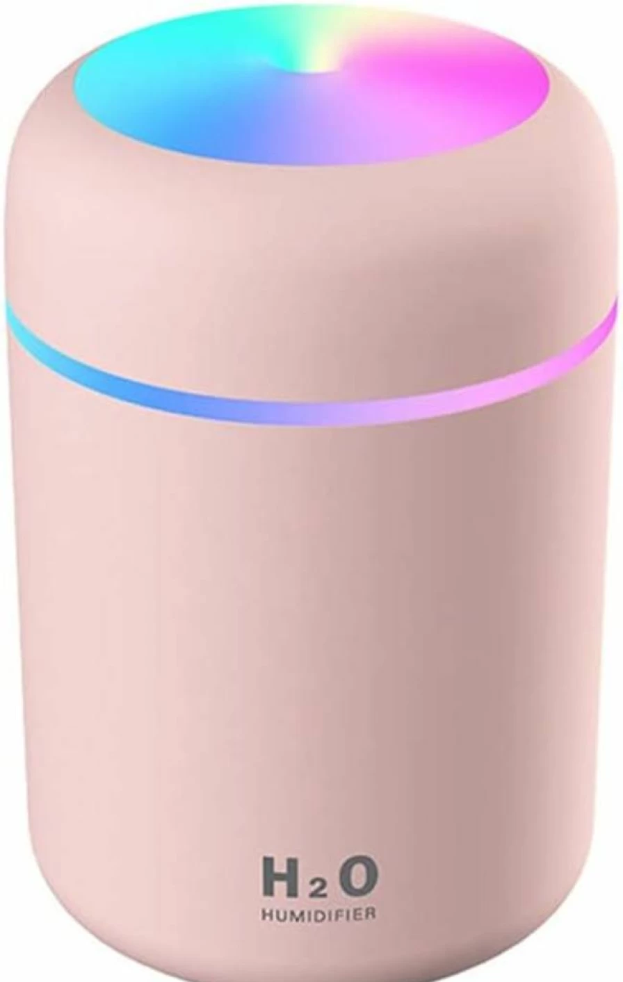 HISKFUN Portable Mini Humidifier with 300ML Capacity, Colorful LED Night Light, USB Powered for Car, Office, Home, Travel, Auto Shut-Off, 2 Mist Modes, Super Quiet - Grey