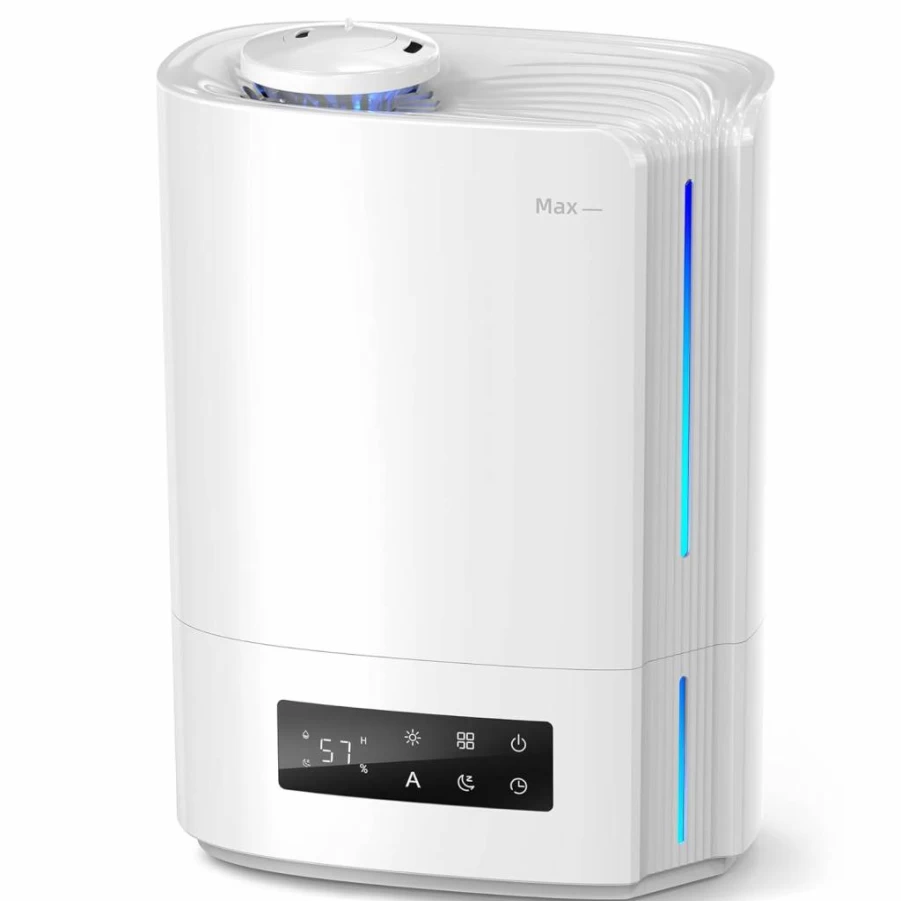 BREEZOME 6L Ultrasonic Cool Mist Humidifier with Essential Oil Diffuser, Smart Humidistat Control for Large Rooms, Bedroom, Nursery, Lasts Up to 60 Hours, Quiet Operation, Top Fill Design, White