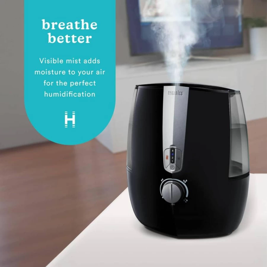 Homedics TotalComfort Plus 5.3L Top-Fill Humidifier with Cool & Warm Mist, Essential Oil Diffuser, Night-Light for Bedroom, Plants, Home - Black