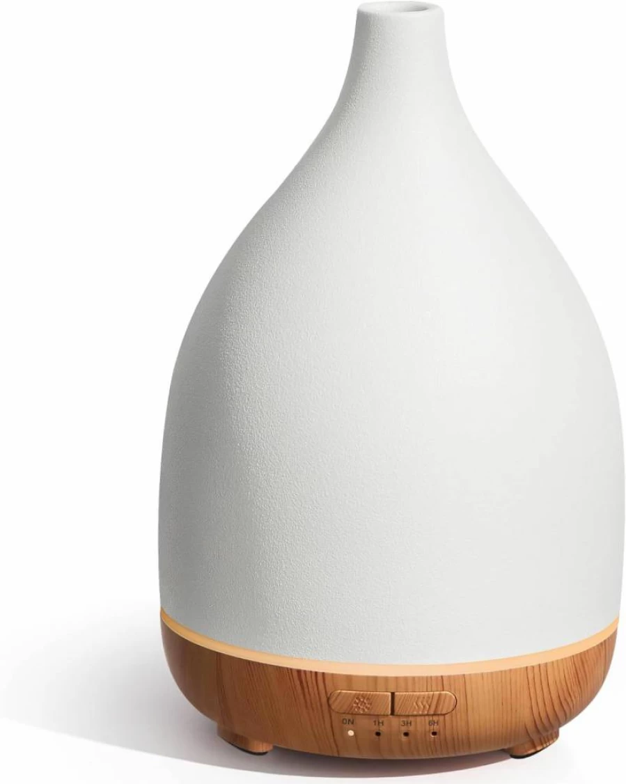 InnoGear 150ml Ceramic Essential Oil Diffuser - Ultrasonic Aromatherapy Humidifier with Auto Shut-Off, 2 Mist Modes for Home & Office, White