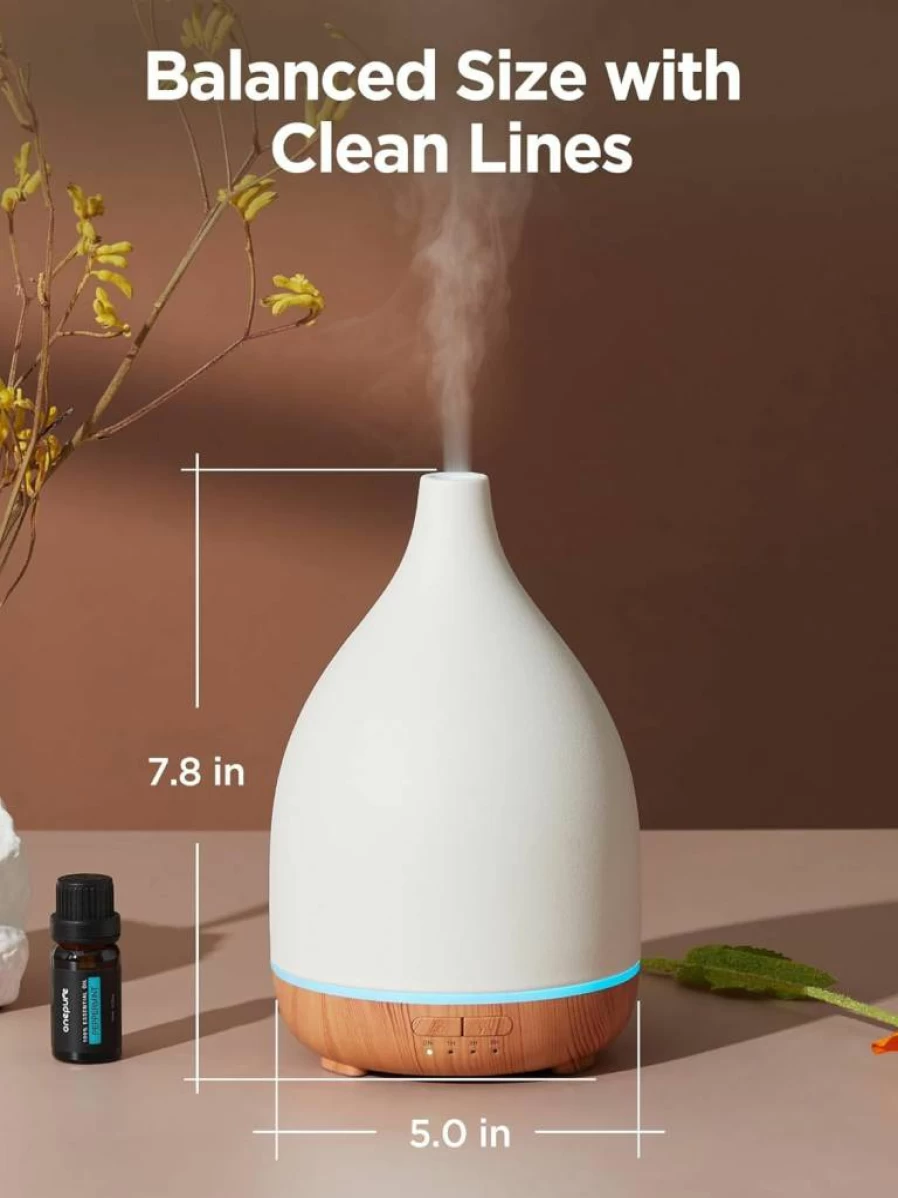 InnoGear 150ml Ceramic Essential Oil Diffuser - Ultrasonic Aromatherapy Humidifier with Auto Shut-Off, 2 Mist Modes for Home & Office, White
