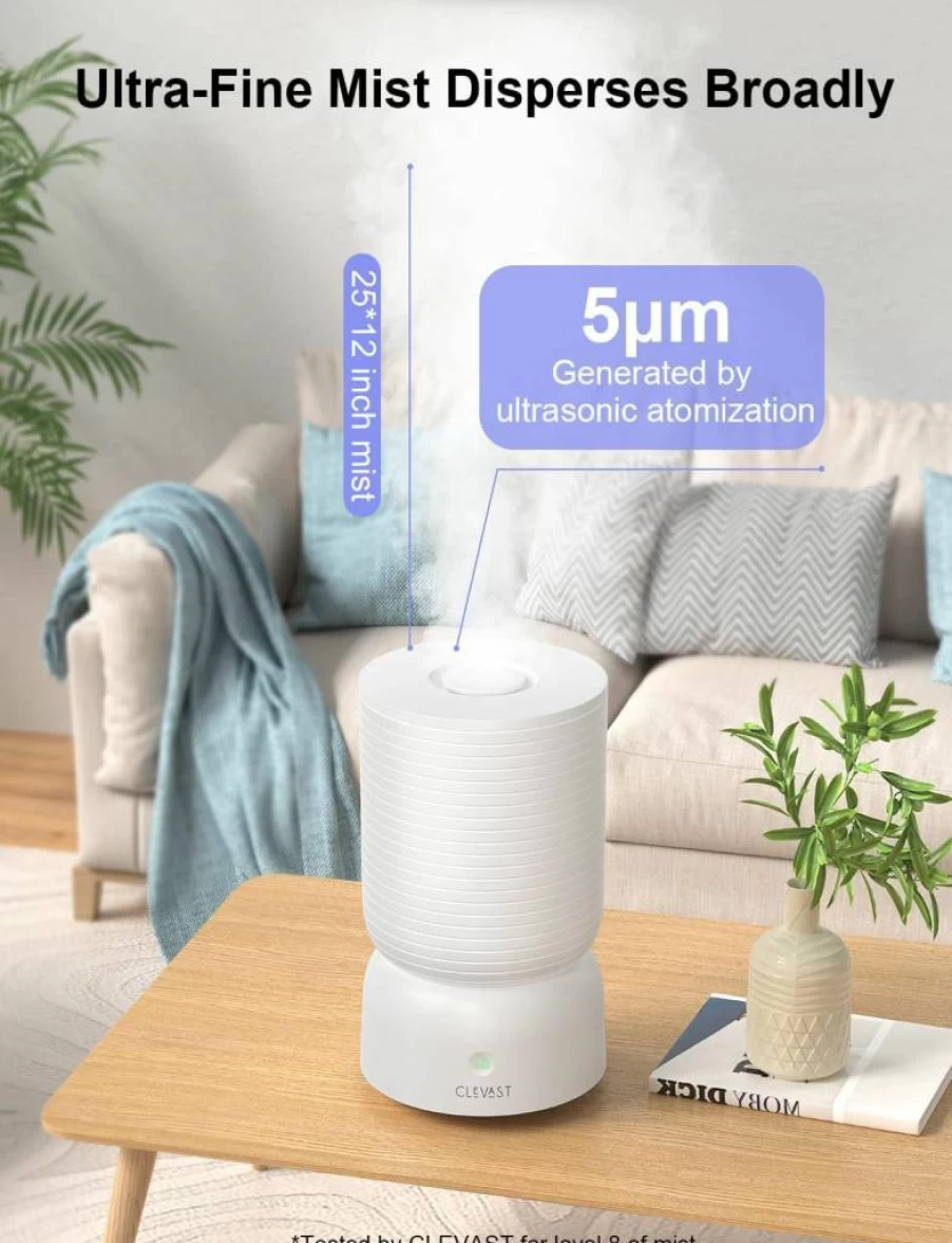 CLEVAST 3L Ultrasonic Cool Mist Humidifier with Essential Oil Diffuser - Quiet Top Fill Air Humidifier for Bedroom, Nursery, Home & Plants