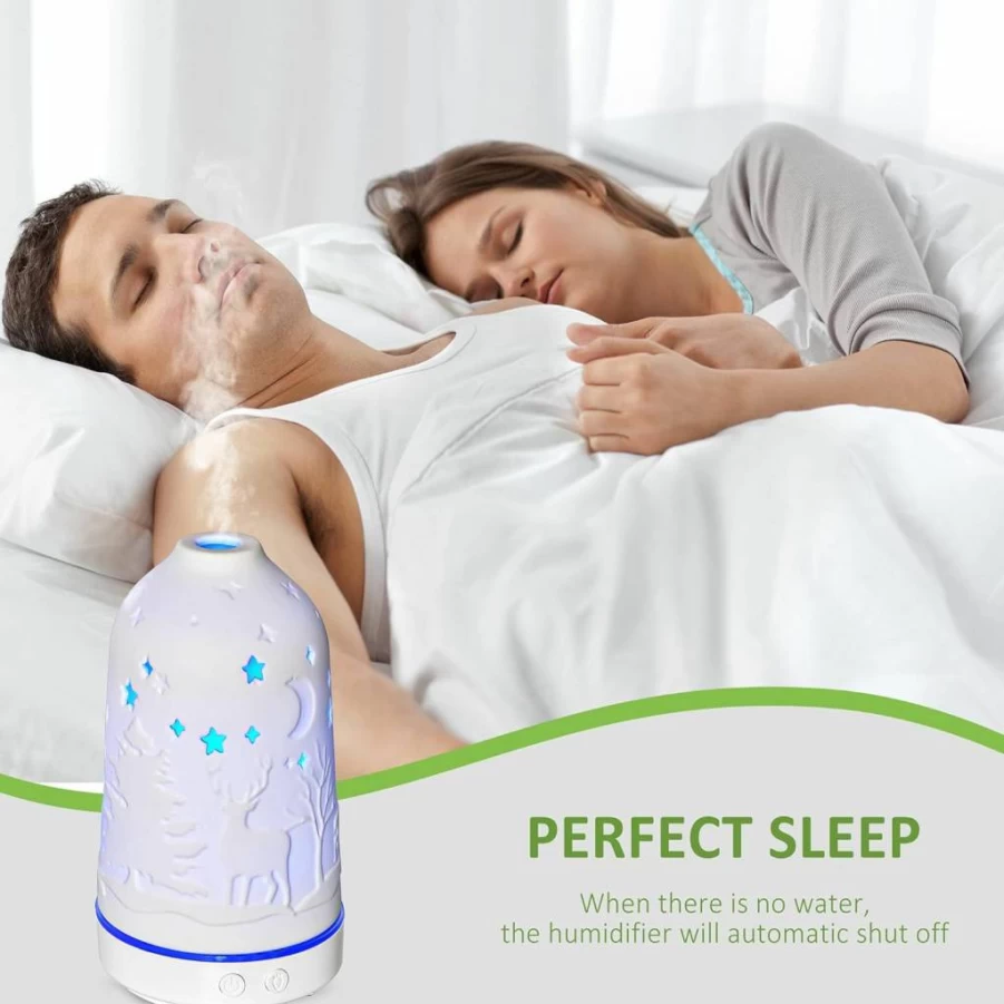 MCKHFE 100ML Ultrasonic Essential Oil Diffuser with 7 LED Colors, Timer, Auto Shut-Off, Ceramic Cover for Home, Office, Spa Aromatherapy Humidifier
