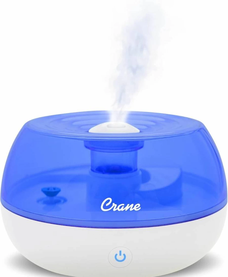 Crane Personal Ultrasonic Cool Mist Humidifier - Portable Travel Vaporizer for Congestion Relief, 360° Adjustable Nozzle, 0.75L Filter-Free Tank, Blue/White, Office & Home Use