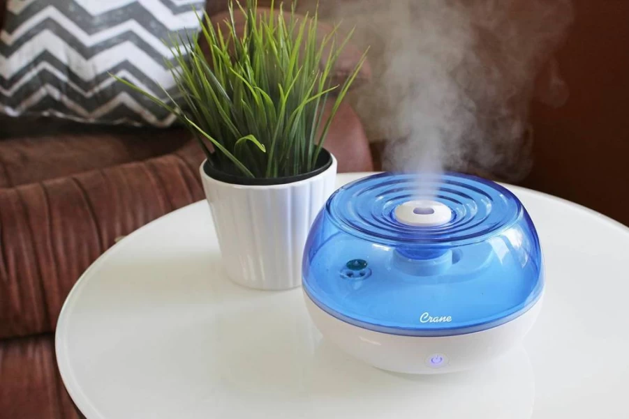 Crane Personal Ultrasonic Cool Mist Humidifier - Portable Travel Vaporizer for Congestion Relief, 360° Adjustable Nozzle, 0.75L Filter-Free Tank, Blue/White, Office & Home Use