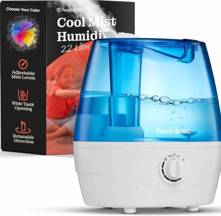 Peach Street Ultrasonic Cool Mist Humidifier - 2.2L Large Tank, Quiet Operation for Bedroom & Office, Adjustable 360° Nozzle, Auto Shut-Off, Easy Fill & Clean, Ideal for Baby & Home