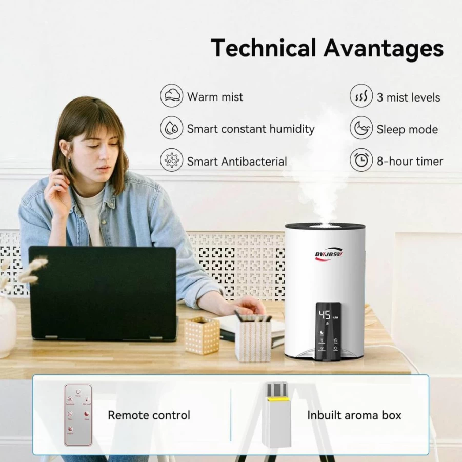 BWJBSW 4L Smart Ultrasonic Humidifier with Remote Control, Top-Fill Cool Mist for 400 Sq Ft, 30H Runtime, Quiet Operation