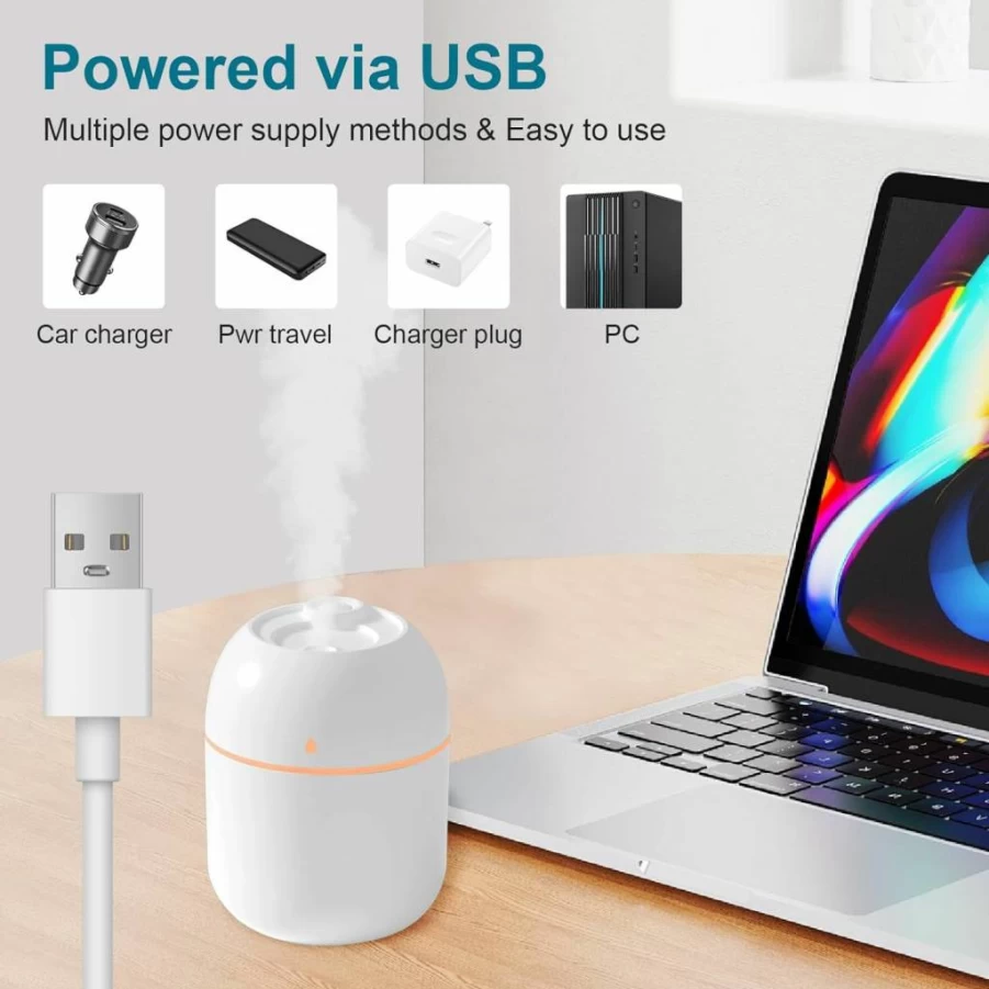 KOSGHO 220ml Portable USB Humidifier - Super Quiet Personal Desktop Humidifier with Auto Shut-Off & 2 Mist Modes for Car, Office, Bedroom (White)
