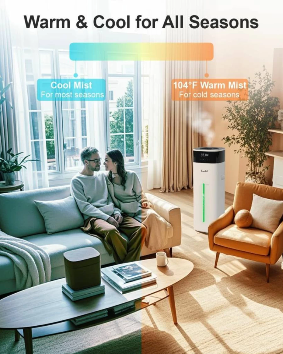 Lacidoll 5.3Gal Cool & Warm Mist Humidifier for Large Rooms up to 2000 Sq Ft, Bedroom, Nursery, Plants with Diffuser & Extended Tube