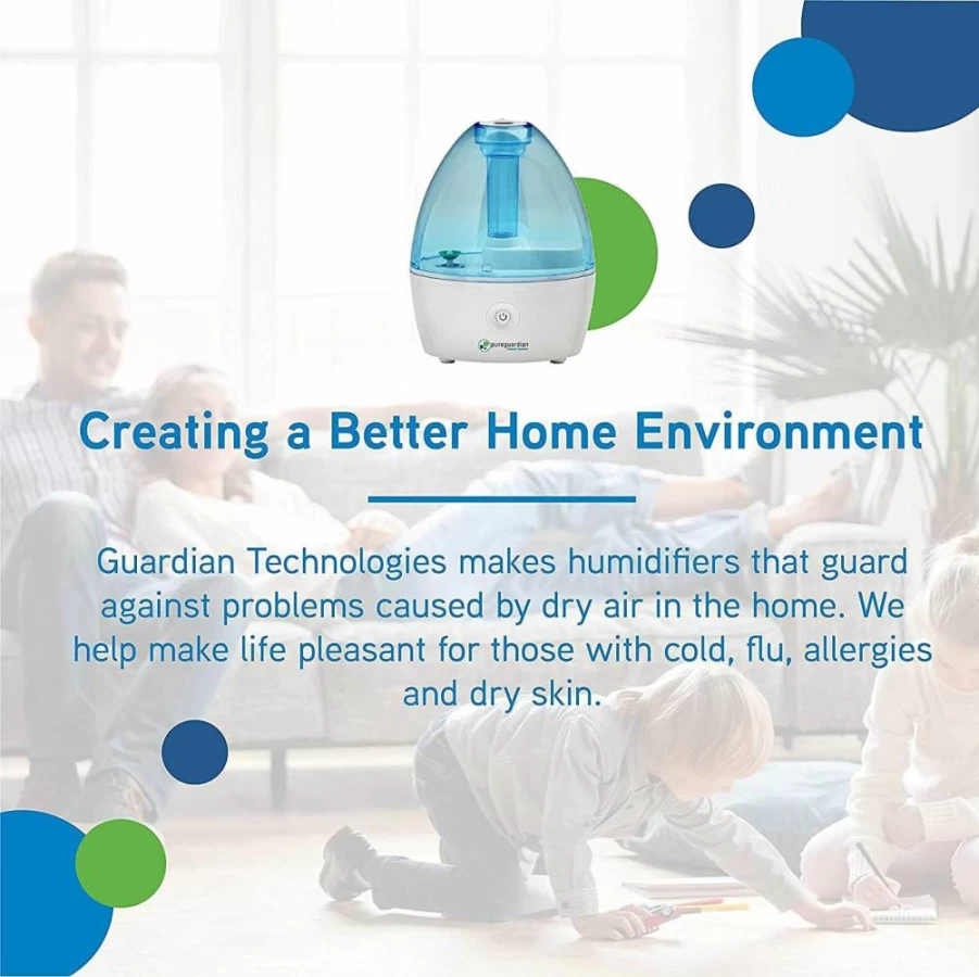 PureGuardian H910Bl Ultrasonic Cool Mist Humidifier for Small Rooms up to 210 Sq. Ft, 14-Hour Runtime, Filter-Free & Quiet Operation
