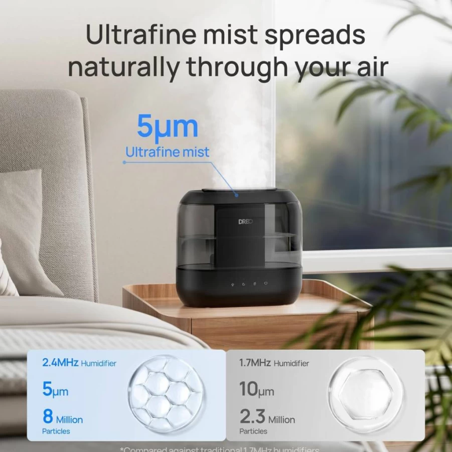 Dreo 4L Top Fill Cool Mist Humidifier for Large Room, 32H Runtime, 28dB Ultra Quiet Ultrasonic Humidifier with Night Light, Easy to Clean for Bedroom, Nursery, Plants, and Indoor Spaces