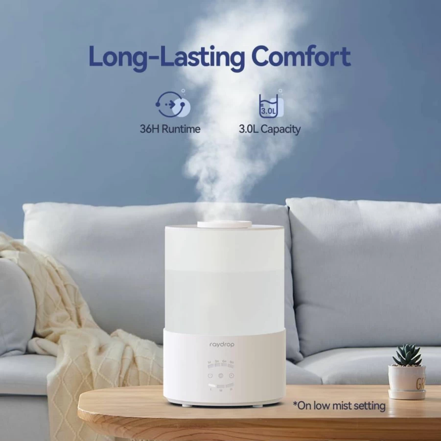 Raydrop 3.0L Cool Mist Humidifier with Essential Oil Diffuser, Color Lights, Timer, Auto Shut-Off for Bedroom, Nursery, Large Rooms & Plants