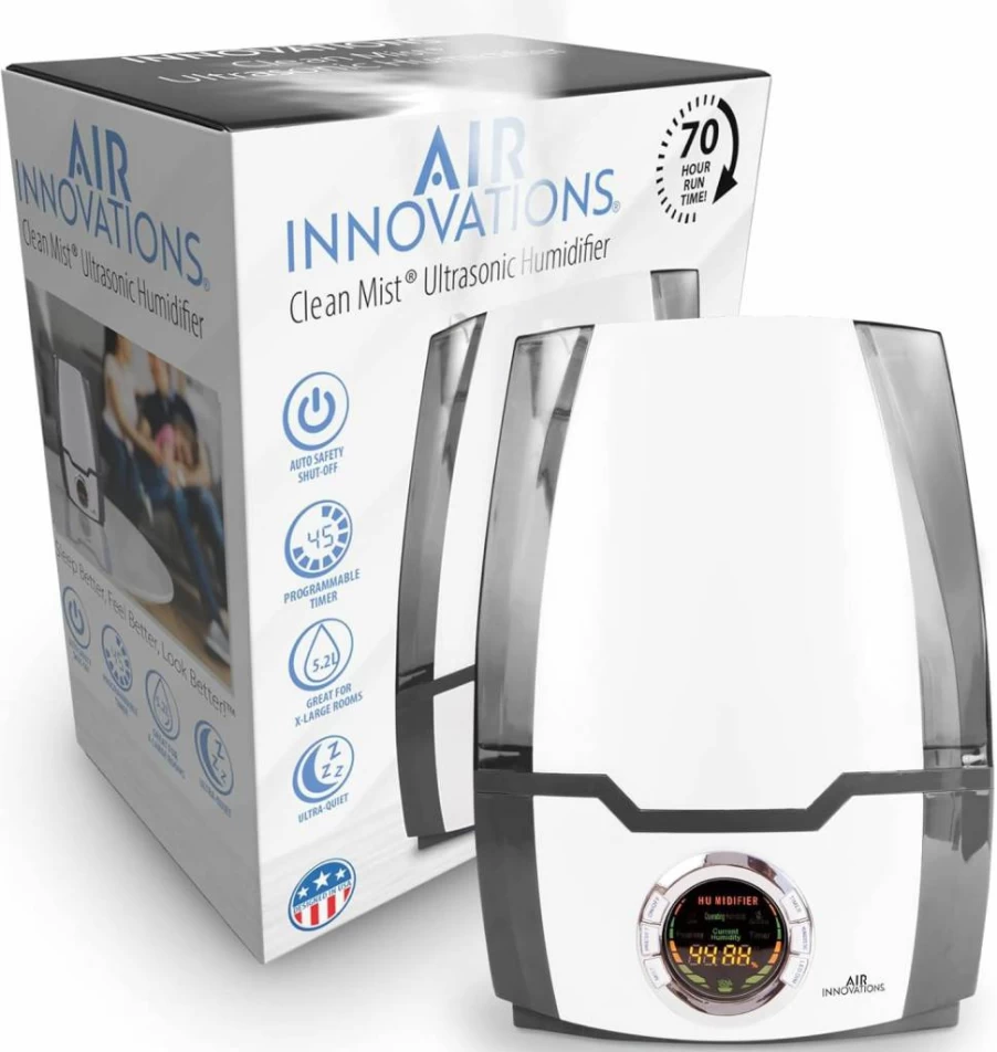 Air Innovations MH-505A Cool Mist Humidifier - 6.2L Large Tank, 70-Hour Runtime, 360° Rotating Nozzle, Covers 400 Sq Ft, Ideal for Bedroom, Baby Room & Plants, Gray