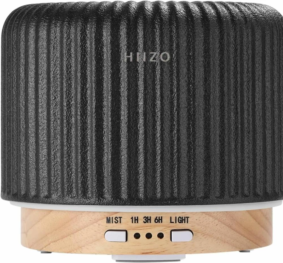 HIIZO T19 Ultrasonic Aroma Diffuser & Humidifier - 200ml Ceramic Essential Oil Diffuser with Dynamic Breathing Light, Auto-Off, Natural Wood Base, Luxury White Home Decor