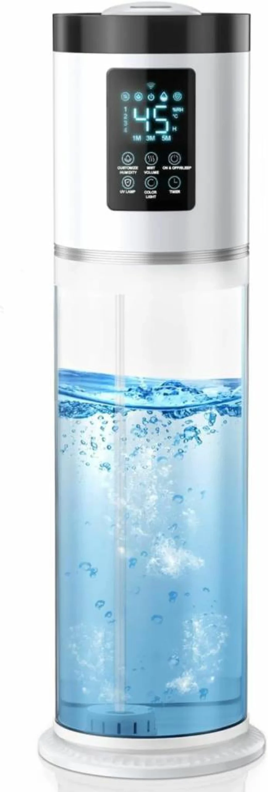 Hiswelle 8L Ultrasonic Cool Mist Humidifier with 7-Color Ambient Light, Humidistat & Essential Oil Tray for Home, Bedroom, Office - Large Room Quiet Humidifier with Clear Tank