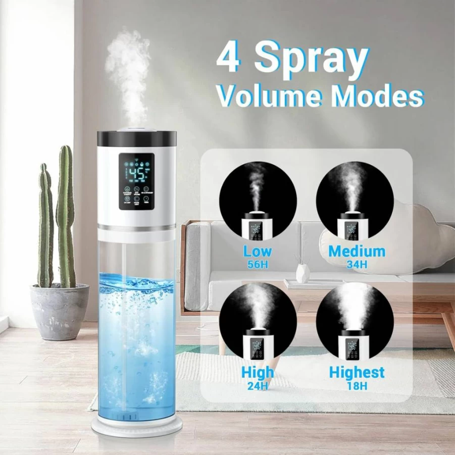 Hiswelle 8L Ultrasonic Cool Mist Humidifier with 7-Color Ambient Light, Humidistat & Essential Oil Tray for Home, Bedroom, Office - Large Room Quiet Humidifier with Clear Tank