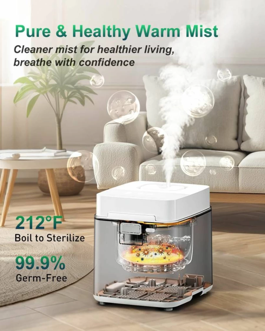 Mifasol 3.3L Stainless Steel Warm Mist Humidifier for Large Rooms Up to 800 Sq Ft, Easy Clean Humidifier for Bedroom, Nursery, Home Office, White