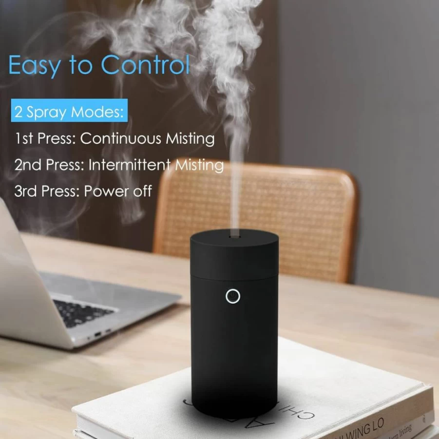 AoMck USB Essential Oil Diffuser - Portable Car Air Freshener, Cool Mist Humidifier for Home, Office, Bedroom - Ultrasonic, USB Powered, Plain Black