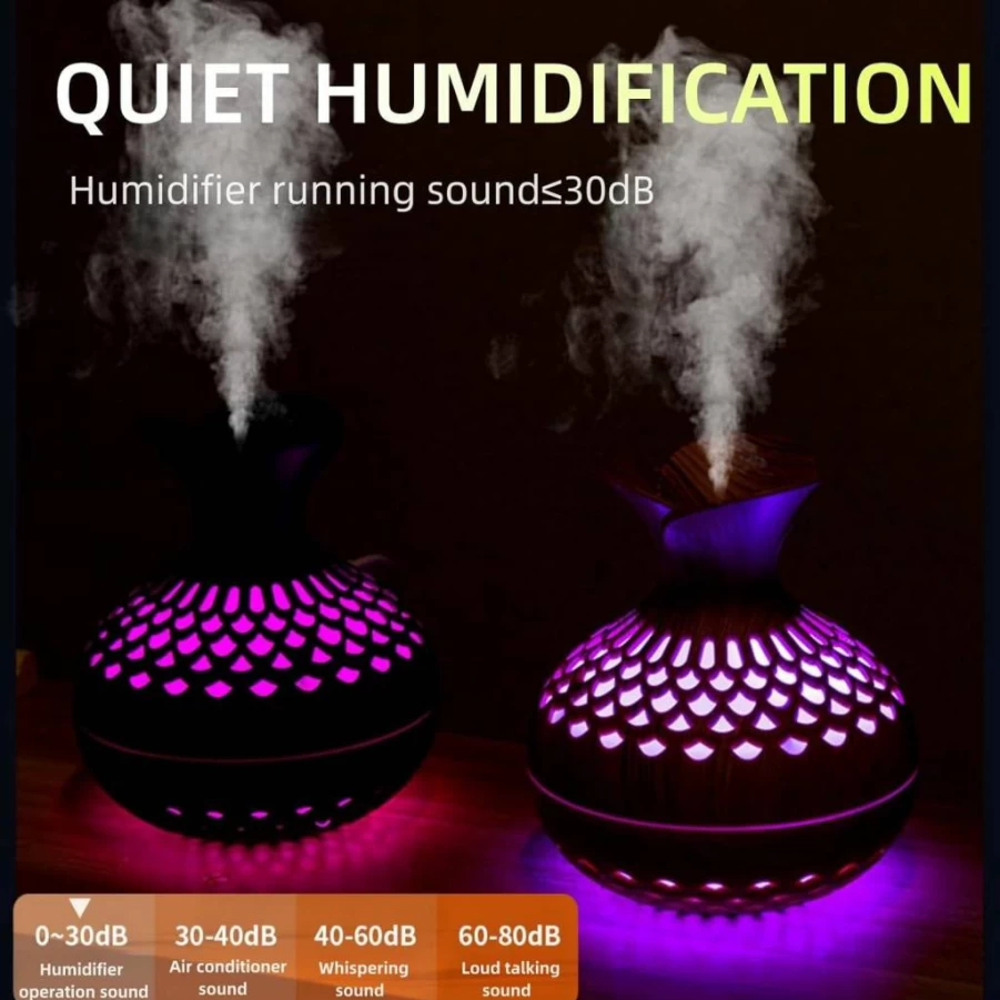 Vromoon Mini Humidifier - 7 Color LED Flower Shape, USB Desktop Humidifier for Car, Office, Bedroom, 2 Mist Modes, Super Quiet, Lightwood Design