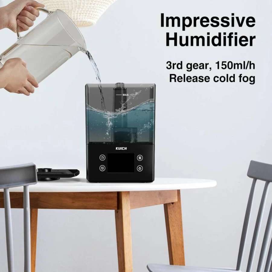 KUICH 2.4L Top Fill Cool Mist Humidifier - 26dB Ultra Quiet Air Humidifier for Bedroom, Nursery & Plants, 30 Hours Runtime, Auto Shut-Off, Easy to Clean