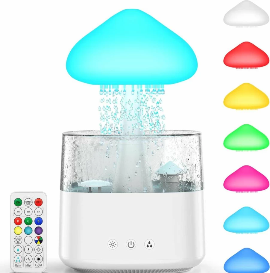 SMINIKER 450ML Mushroom Cloud Humidifier with Remote Control, 7-Color Mood Lighting, Quiet Air Humidifier for Bedroom, Office & Home