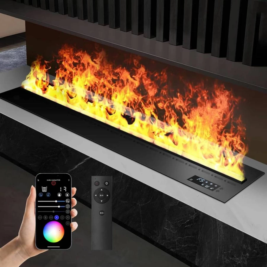 SAIYERUS 80Cm Electric Fireplace with 3D Realistic Flame, Remote Control, Timer, Mobile App, and Auto Water Refill for Home, Office, or Hotel