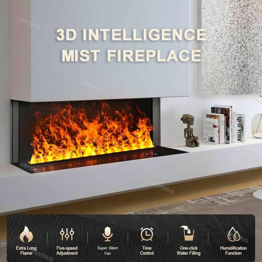 SAIYERUS 80Cm Electric Fireplace with 3D Realistic Flame, Remote Control, Timer, Mobile App, and Auto Water Refill for Home, Office, or Hotel