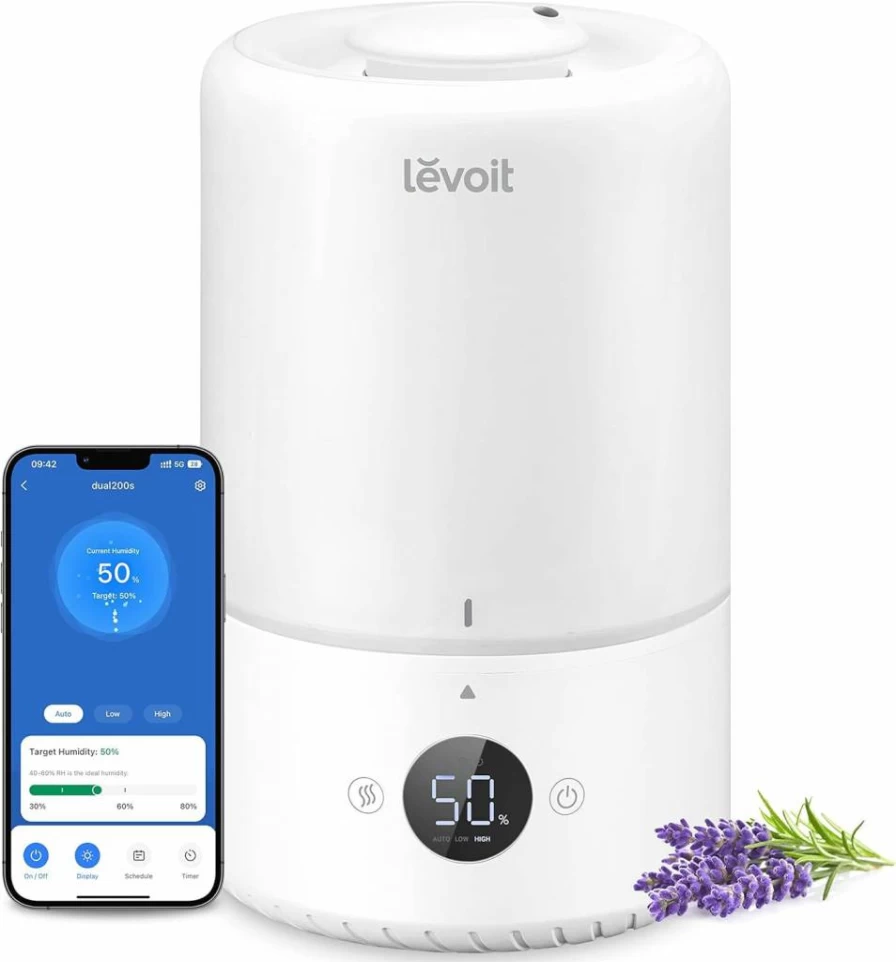 LEVOIT Smart Top Fill Humidifier 3L - Cool Mist, Auto Humidity Sensor, App & Voice Control, Essential Oil Diffuser, Ultra Quiet, White for Bedroom