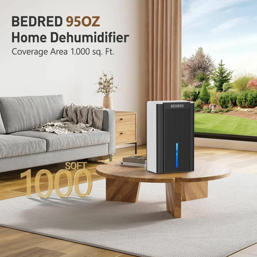 BEDRED 95Oz Dehumidifier for Large Rooms up to 1000 Sq.Ft - Ultra Quiet with Auto Shut Off, Energy Efficient, 7 Color LED Lights - Perfect for Bedroom, Basement, Livingroom (Black)