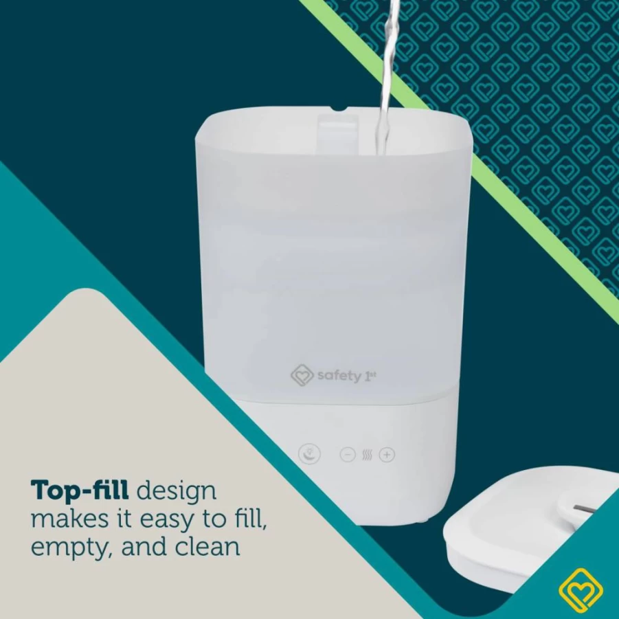 Safety 1st Top-Fill Cool Mist Humidifier - Quiet Ultrasonic Humidifier for Nursery & Bedroom, White