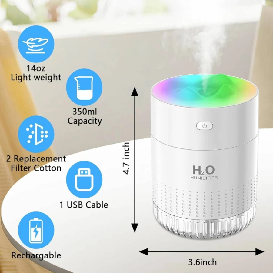 Besky Portable Humidifier - Rechargeable Mini Cool Mist Humidifier for Bedroom, Office, Travel with 2 Modes, Quiet Operation & Night Light