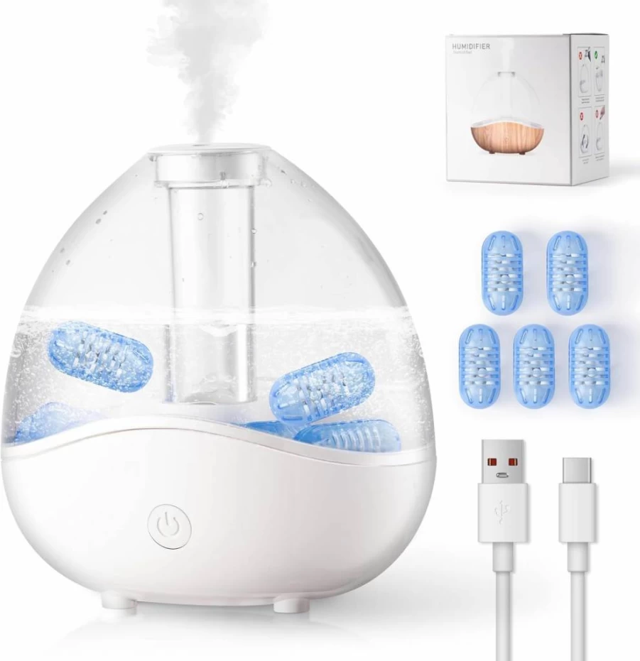 GQIRIL 1.5L Ultrasonic Cool Mist Humidifier with Night Light - Quiet Air Humidifier for Bedroom, Nursery, Office, and Home, White