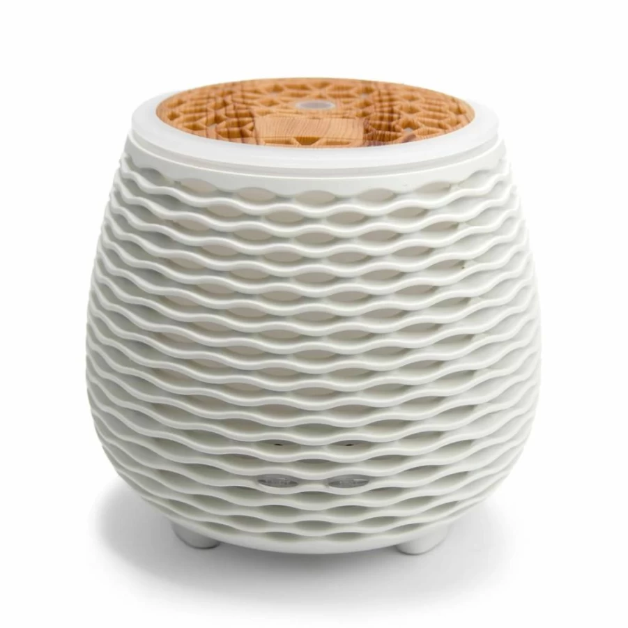 SG Essentials Aromatherapy Essential Oil Diffuser - 120ml Wood Grain Cool Mist Humidifier with Auto Shut-Off for Home, Office, Yoga & Spa (White)