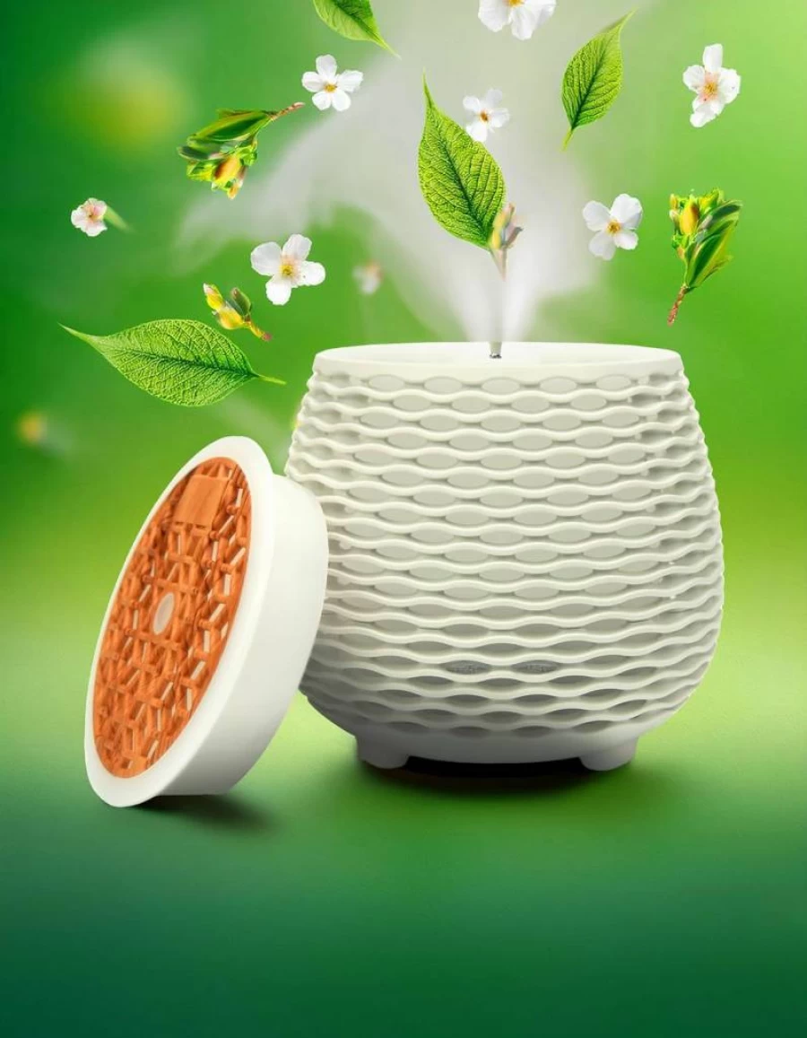 SG Essentials Aromatherapy Essential Oil Diffuser - 120ml Wood Grain Cool Mist Humidifier with Auto Shut-Off for Home, Office, Yoga & Spa (White)