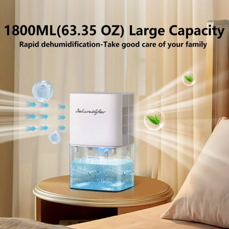 BeOkay 1800Ml Small Dehumidifier for Home & Bathroom, 230 Sq Ft Coverage, 10 Color Lights, 5 Timers, 3 Modes, Auto Shut Off, Ultra Quiet for Bedroom
