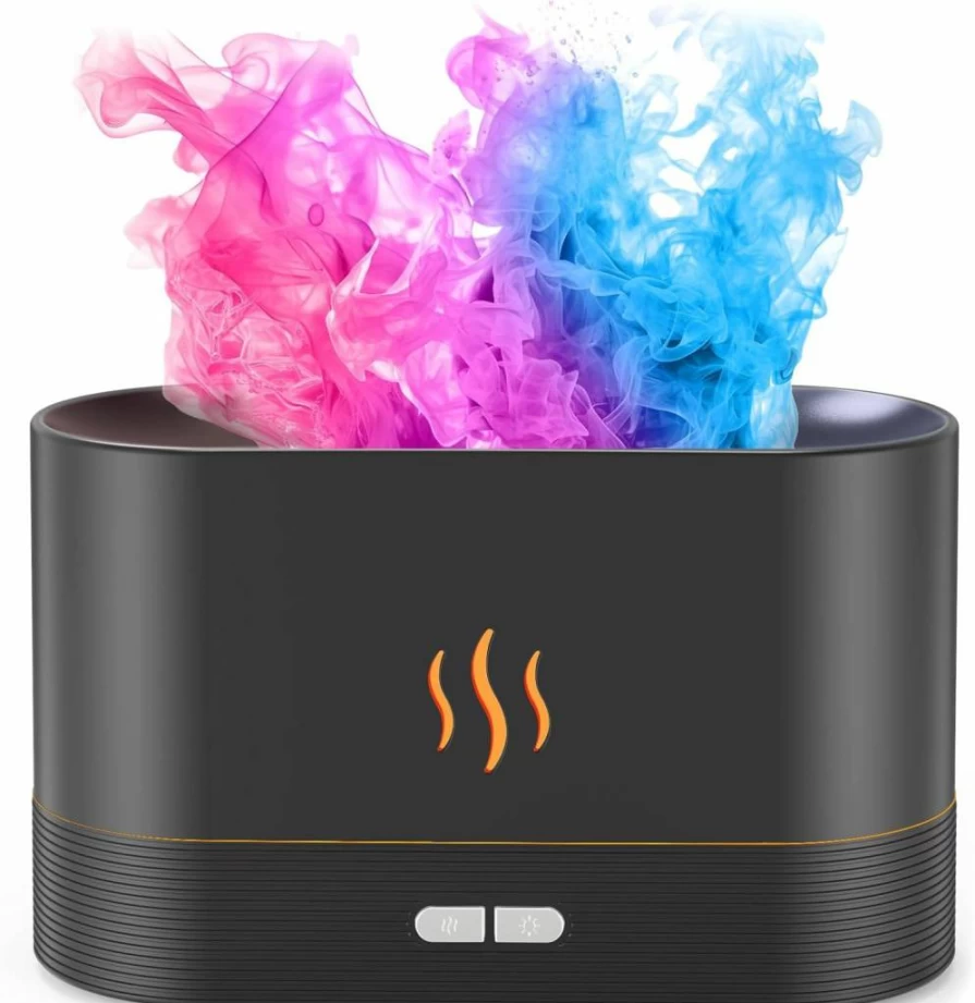PIZAY 180ml Essential Oil Diffuser with LED Flame Effect, Auto Shut-Off, 8-Hour Runtime, Humidifier for Home, Office, Bedroom - Black Aromatherapy Gift
