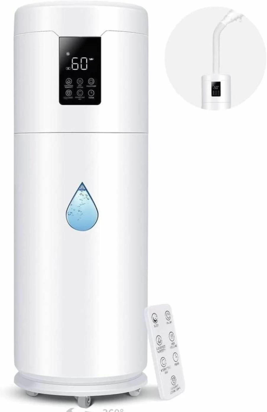 Honovos 2000 Sq.Ft Large Room Humidifier, 17L Top Fill Whole House Humidifier with 360° Nozzle, 4 Speed Mist for Home, Bedroom, Commercial Greenhouse (Black)