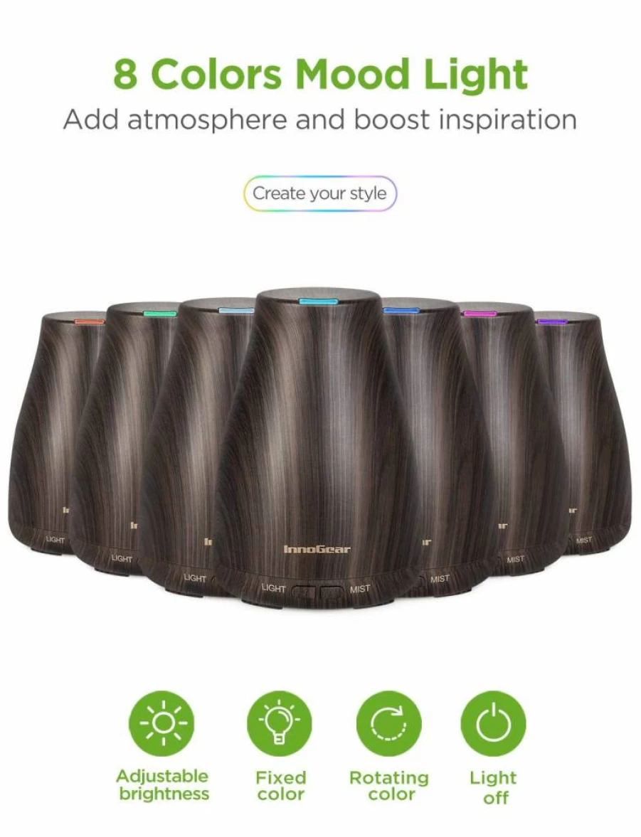 InnoGear 100ml Aromatherapy Essential Oil Diffuser with 6 Premium Oils, Cool Mist Humidifier, Dark Wood Grain Design, Perfect Gift Set