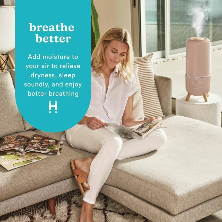 HoMedics White Ultrasonic Cool Mist Humidifier for Bedroom & Office, 0.97 Gallon, 45H Runtime, Ultra Quiet with Aromatherapy, Night Light, Auto Shut Off, Demineralization Filter