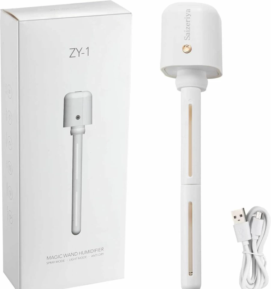 Saizeriya Mini USB Portable Humidifier - Ultra Quiet Personal Humidifier for Travel, Office, Car, Hotel & Plants, Compact & Easy to Use, White