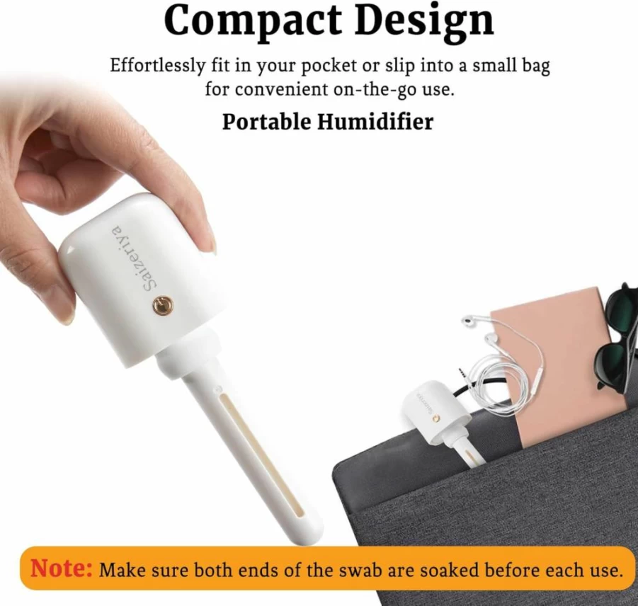 Saizeriya Mini USB Portable Humidifier - Ultra Quiet Personal Humidifier for Travel, Office, Car, Hotel & Plants, Compact & Easy to Use, White
