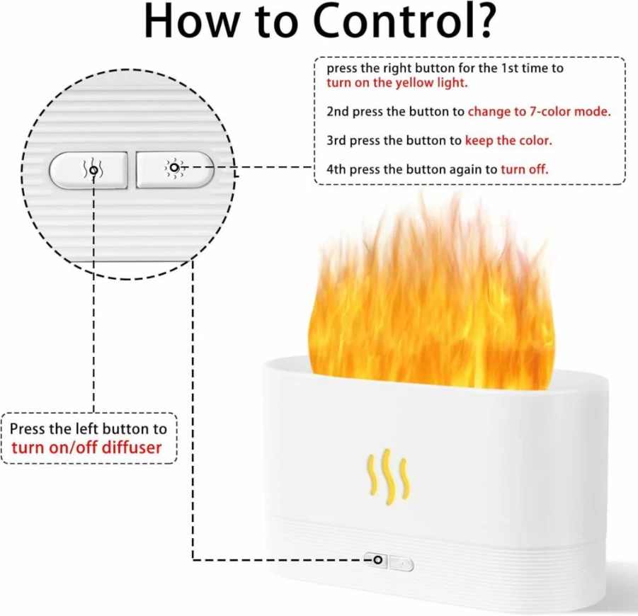 Unoutur Flame Effect Essential Oil Diffuser - 180ml Aromatherapy Humidifier with Auto Off, 2 Lighting Modes for Home, Office, Spa - Black