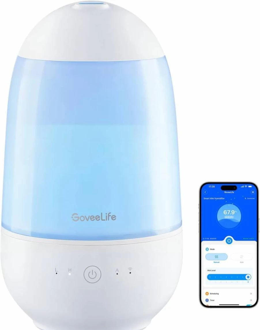 GoveeLife Smart Humidifier with Cool Mist, App & Voice Control, Essential Oil Diffuser, Night Light, Easy Top Fill for Bedroom, Baby Nursery, and Plants