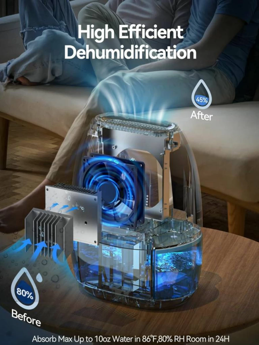 AlohaAir 34 Oz Portable Dehumidifier for Home, Bedroom, Bathroom, RV, Closet - Quiet Operation, Auto Shut Off, 7-Color Night Light