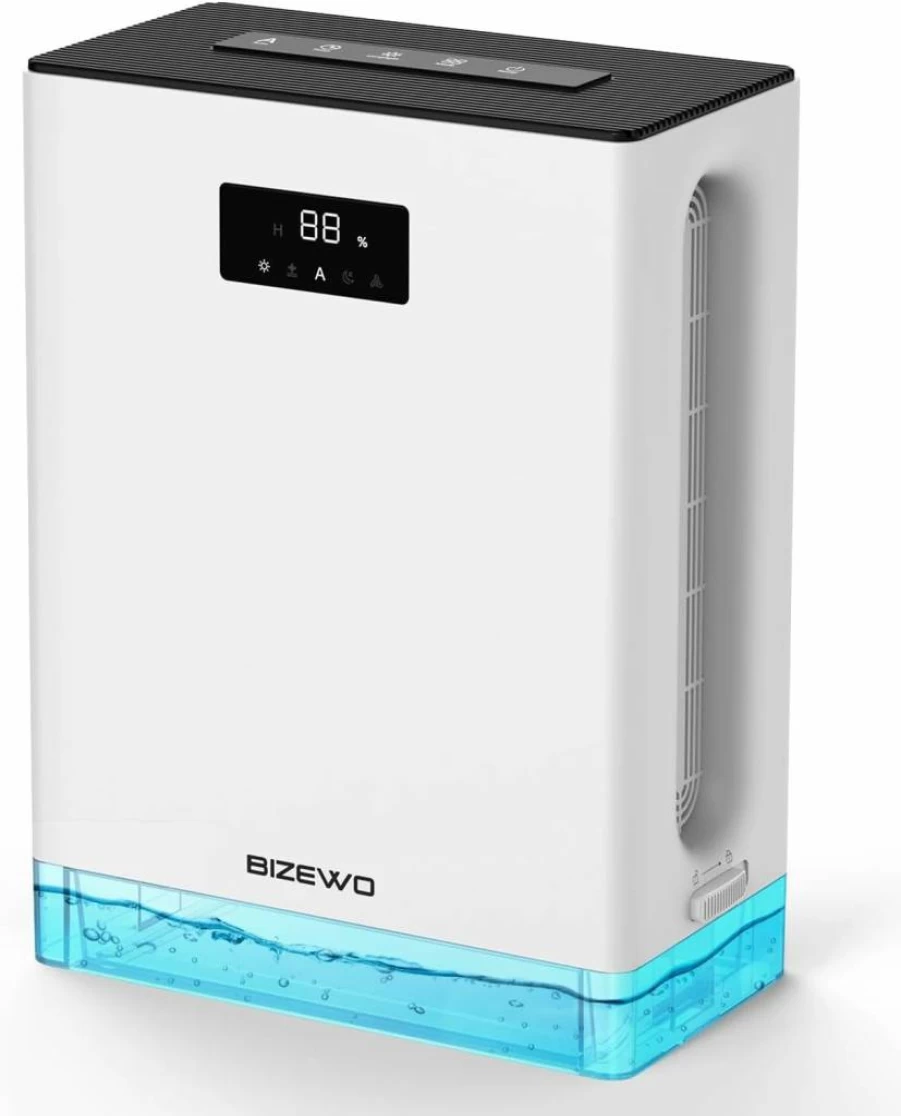 BIZEWO 101 Oz Dehumidifier for Large Rooms Up to 980 Sq.Ft - Quiet Energy Efficient Air Dryer for Basement, Bedroom, Bathroom with Auto Shut Off & 7 Color LED Lights