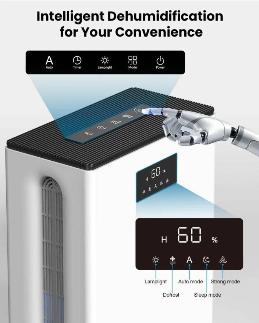 BIZEWO 101 Oz Dehumidifier for Large Rooms Up to 980 Sq.Ft - Quiet Energy Efficient Air Dryer for Basement, Bedroom, Bathroom with Auto Shut Off & 7 Color LED Lights
