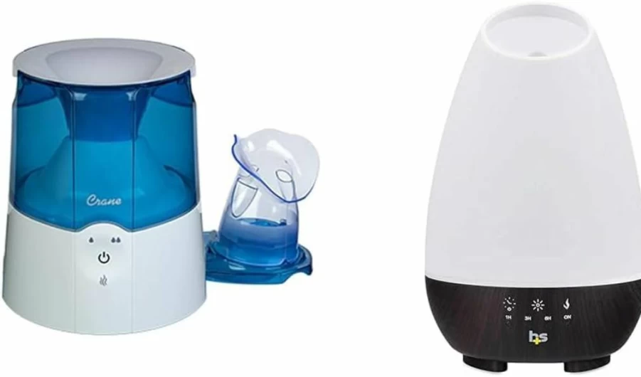 Crane EE-5202 Warm Mist Humidifier & Inhaler, 0.5 Gallon Tank, Quiet Operation, Blue & White Design, for Bedroom or Office