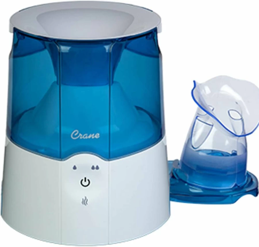 Crane EE-5202 Warm Mist Humidifier & Inhaler, 0.5 Gallon Tank, Quiet Operation, Blue & White Design, for Bedroom or Office